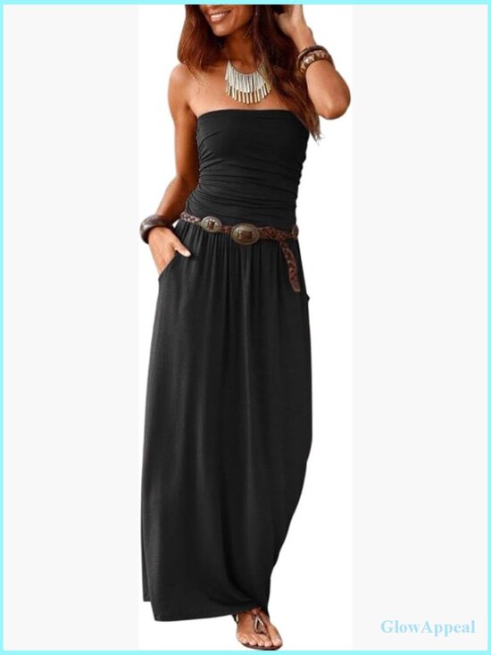 Dresses & Skirts - Strapless Bandeau Maxi Dress with Pockets